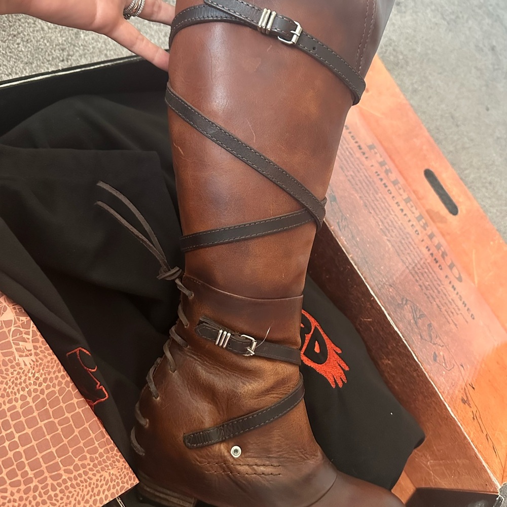 Freebird Dark Brown Leather Strapped Boots